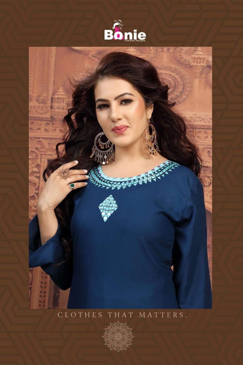 Bonie Shenaz Latest Fancy Regular Wear Rayon Printed Kurtis With  Skirt  Collection 